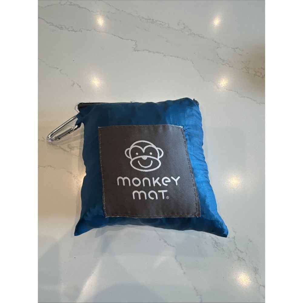 Blue Nylon Monkey Mat W/ Attached Zip-Up Storage Bag With Carabiner Weighted 58"